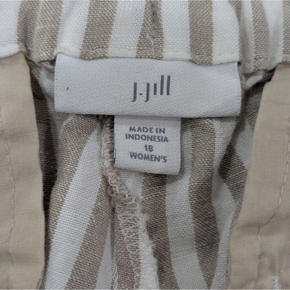 J.Jill Women Linen Blend Crop Capri Pants Size 16 Tan Striped High Rise Summer - Picture 2 of 11